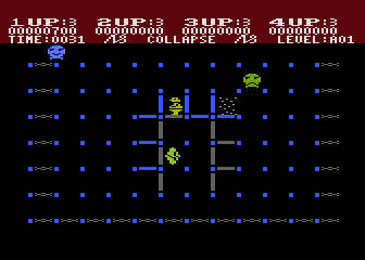 Collapse (Atari 8-bit) screenshot: I've turned some rods blue, thrown down some magic dust and there is a gem on screen.