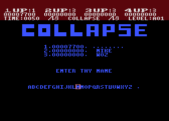 Collapse (Atari 8-bit) screenshot: Enter thy name.