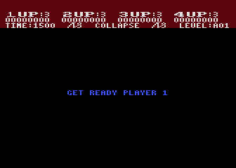 Collapse (Atari 8-bit) screenshot: Get ready player 1