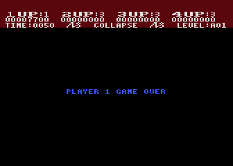 Collapse (Atari 8-bit) screenshot: I lost all my lives. Game over.