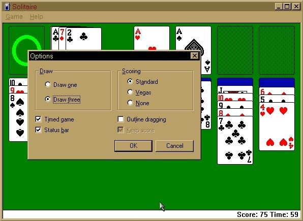 Microsoft Windows 98/98SE (included games) (Windows) screenshot: Solitaire options