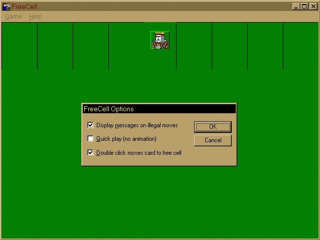 Microsoft Windows 98/98SE (included games) (Windows) screenshot: Options for FreeCell