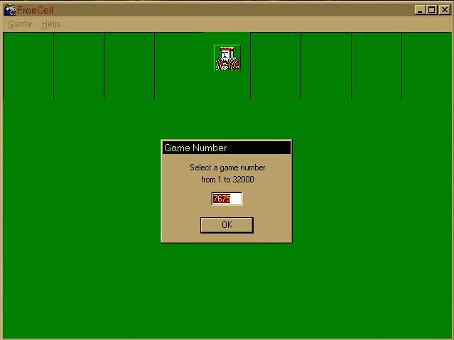 Microsoft Windows 98/98SE (included games) (Windows) screenshot: FreeCell - select a game