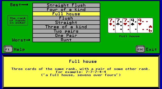 Amarillo Slim's 7 Card Stud (DOS) screenshot: The rules of the game