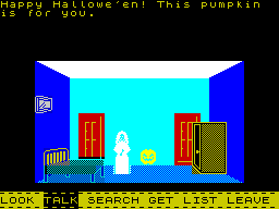 Return to Oz (ZX Spectrum) screenshot: In the next room is a nice white lady who wants to give me a pumpkin