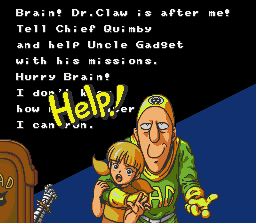 Inspector Gadget (SNES) screenshot: Introduction frame showing Penny in Doctor Claw's captivity.