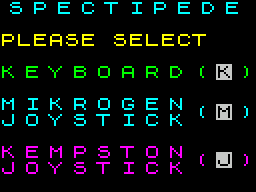 Spectipede (ZX Spectrum) screenshot: The game loads to this screen