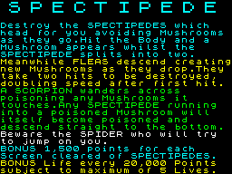 Spectipede (ZX Spectrum) screenshot: ... the instructions