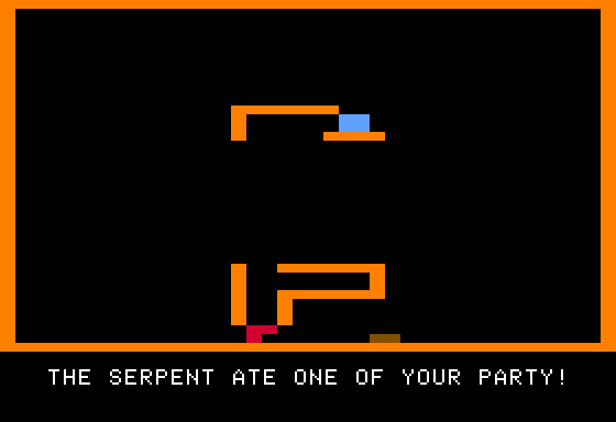 Dungeon Campaign (Apple II) screenshot: Because the serpent can eat some of your party