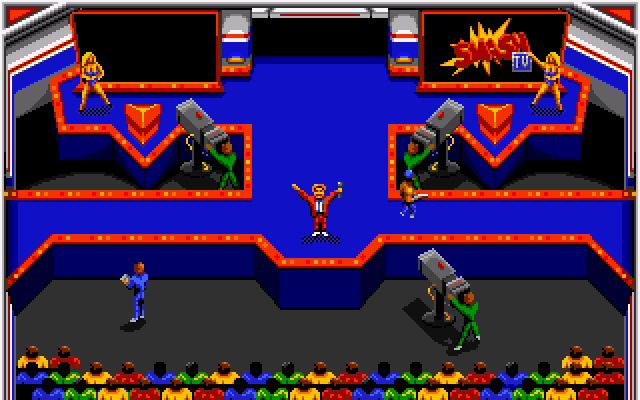 Smash T.V. (Amiga) screenshot: Contestant entering the arena