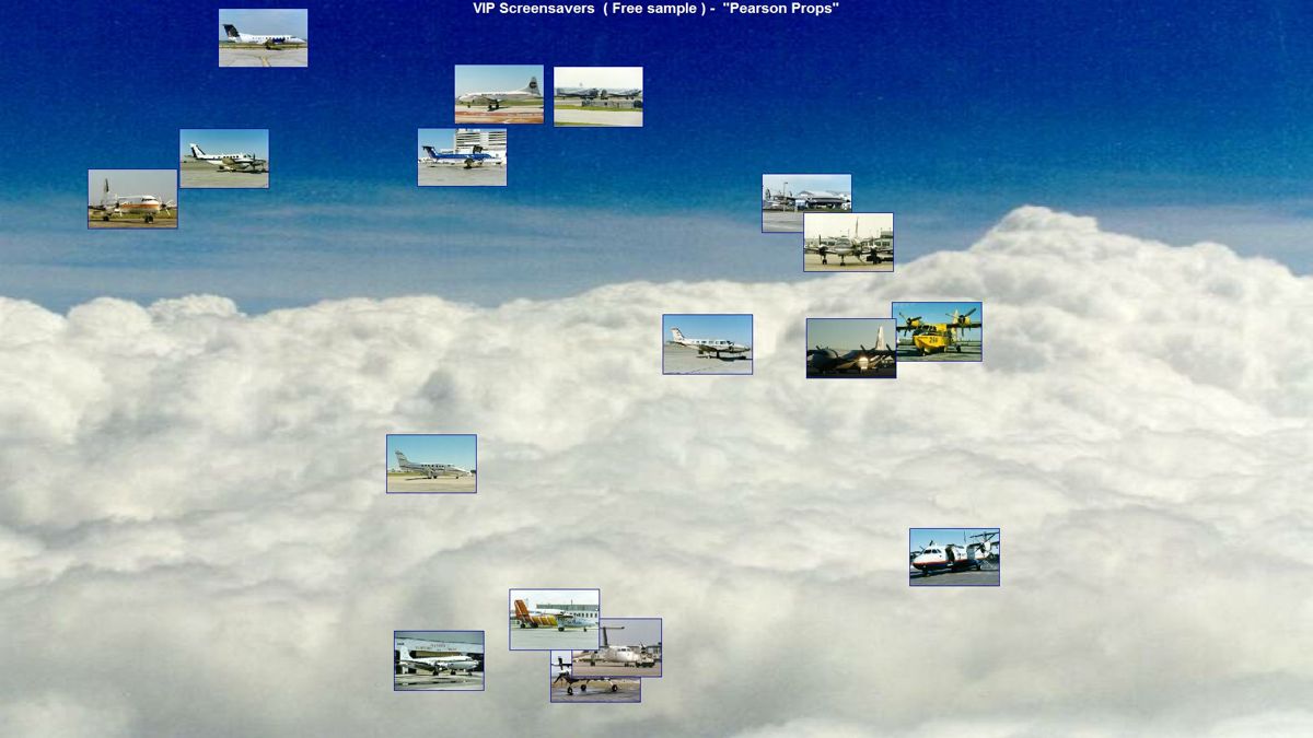 VIP Classic Airliners (Windows) screenshot: From the free screensaver. The pictures 'float' around the screen for a while then one is selected to be displayed centre screen. The process repeats and repeats ...