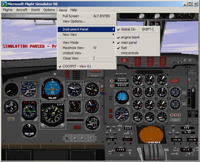 VIP Classic Airliners (Windows) screenshot: A Boeing 727-277 cockpit showing the available options