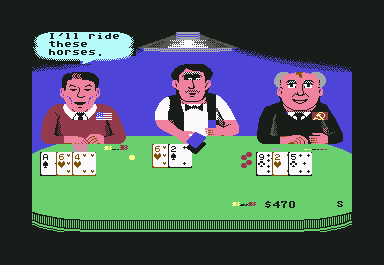 Card Sharks (Commodore 64) screenshot: Ronnie's chat bubbles are funny