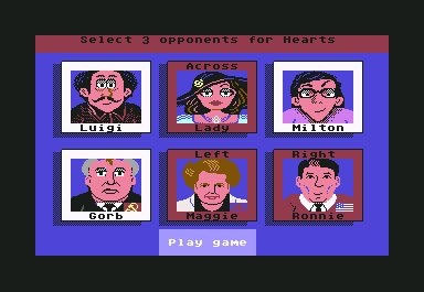 Card Sharks (Commodore 64) screenshot: Now Hearts select 3 players