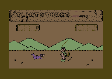 Yabba Dabba Doo! (Commodore 64) screenshot: Down, Dino! Down, boy!
