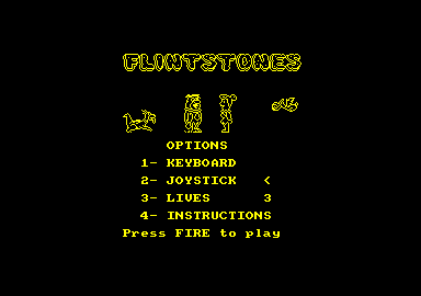 Yabba Dabba Doo! (Amstrad CPC) screenshot: Game menu