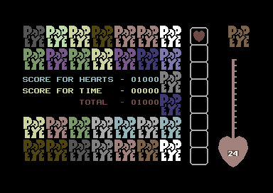Popeye (Commodore 64) screenshot: I died. Game over.