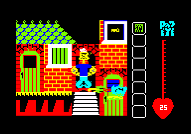 Popeye (Amstrad CPC) screenshot: Starting the game. There is the Sea Hag's vulture, Bernard.