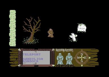 Feud (Commodore 64) screenshot: There are graves in the area.