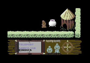 Feud (Commodore 64) screenshot: Leanoric's hut and cauldron.