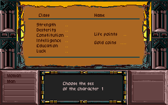 Drakkhen (PC-98) screenshot: Character creation: beginning...