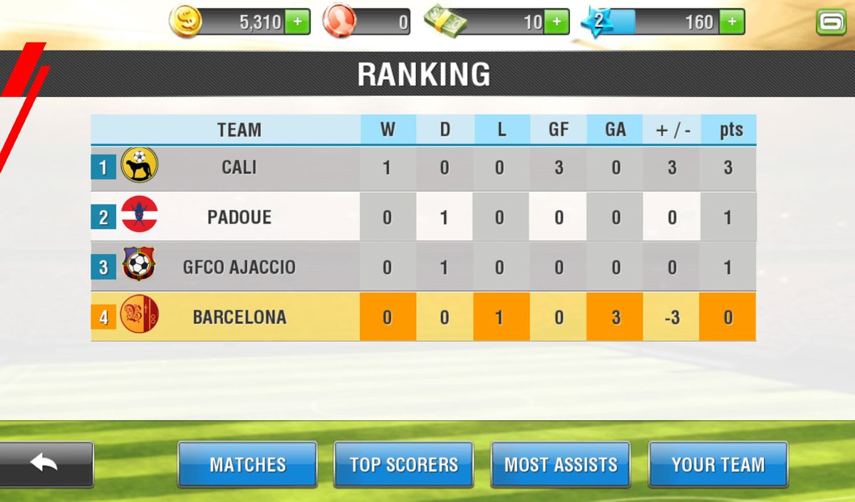 Real Soccer 2013 (Android) screenshot: Ranking