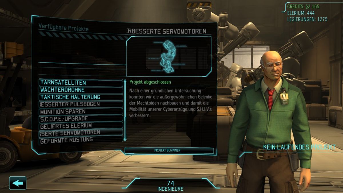 XCOM: Enemy Within (Windows) screenshot: The add-on has also new projects for the foundry.