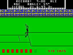 Game Set and Match 2 (ZX Spectrum) screenshot: Long jump : the character looks good in the air