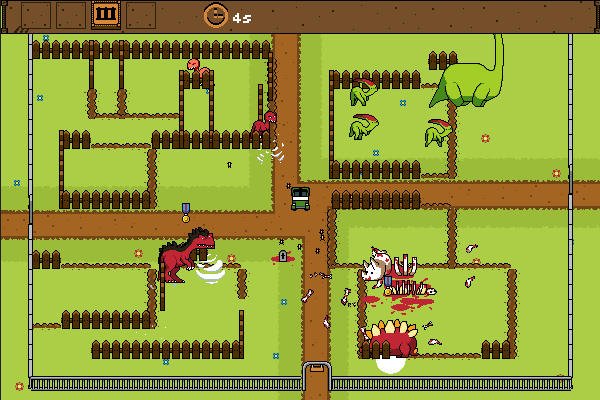 Dinosaur Zookeeper (Browser) screenshot: Mayhem!