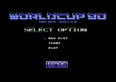 World Cup 90 (Commodore 64) screenshot: Title and main menu