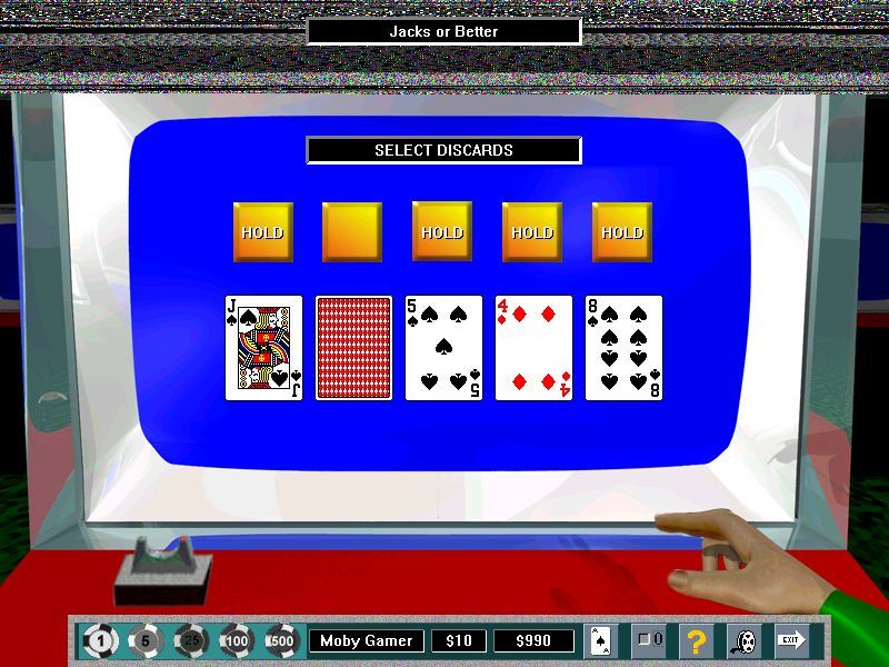 Casino Master (Windows) screenshot: A Video Poker screen<br>Here the player selects discards whereas in many other games of this type they select the cards to hold