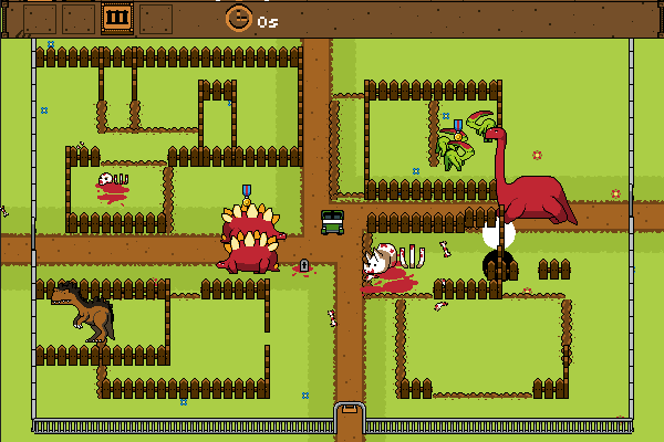 Dinosaur Zookeeper (Browser) screenshot: This is wrong: all red dinosaurs are on a rampage.