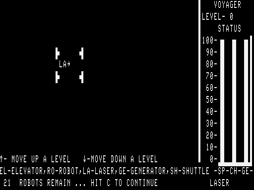 Voyager I: Sabotage of the Robot Ship (TRS-80) screenshot: Game map starting on level 0
