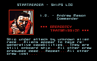 CyberGenic Ranger: Secret of the Seventh Planet (DOS) screenshot: Star ship log #1