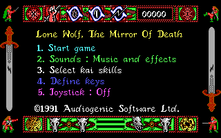 Lone Wolf: The Mirror of Death (DOS) screenshot: Main menu