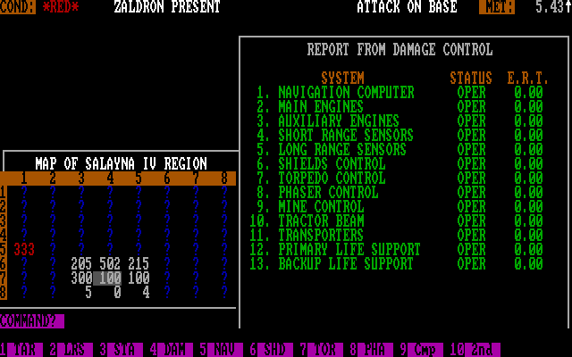 Star Fleet I: The War Begins! (DOS) screenshot: Scotty! Give me a damage control report!