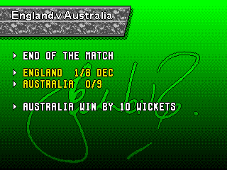 Shane Warne Cricket (Genesis) screenshot: End results of the match
