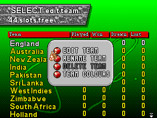 Shane Warne Cricket (Genesis) screenshot: Editing a team