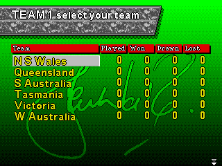 Shane Warne Cricket (Genesis) screenshot: State match teams