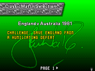Shane Warne Cricket (Genesis) screenshot: A classic match challenge