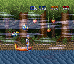 Inspector Gadget (SNES) screenshot: Taking a ride down the river