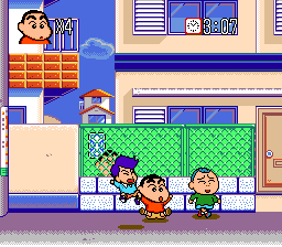 Crayon Shin-chan: Arashi o Yobu Enji (Genesis) screenshot: Watch out for the neighborhood kids