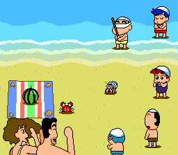 Crayon Shin-chan: Arashi o Yobu Enji (Genesis) screenshot: Beach minigame