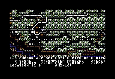 Overrun! (Commodore 64) screenshot: Blue unit selections and planning