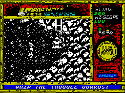 Indiana Jones and the Temple of Doom (ZX Spectrum) screenshot: About to get up the ladder and the bad guys get up and catch me!