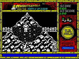 Indiana Jones and the Temple of Doom (ZX Spectrum) screenshot: A bit further on and I can stand here zapping the bad guys as they climb the ladder