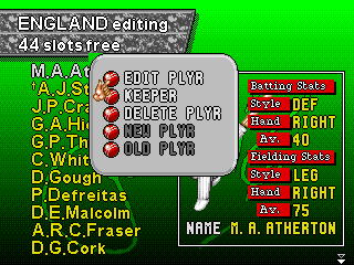 Shane Warne Cricket (Genesis) screenshot: Editing a player