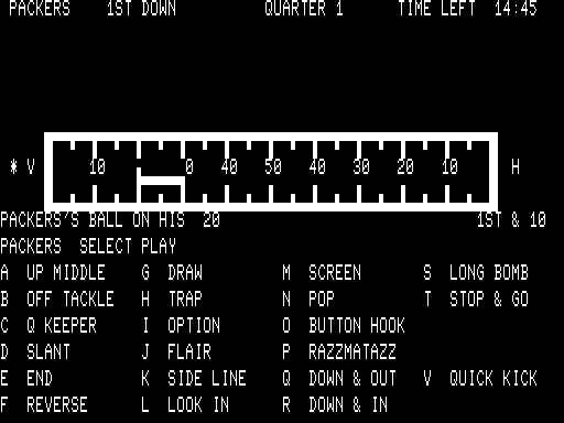 Computer Football Strategy (TRS-80) screenshot: 2nd player selects offense