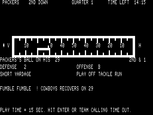 Computer Football Strategy (TRS-80) screenshot: Fumble Cowboys recover