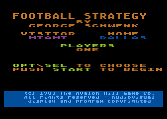 Computer Football Strategy (Atari 8-bit) screenshot: Select teams and number of players